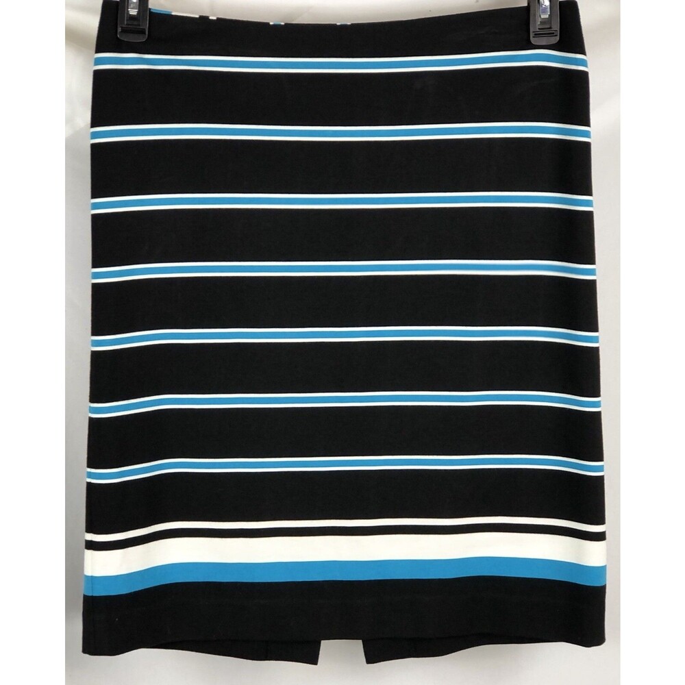Cato straight skirt 12 Blk Blue Stripe Stretch Knee Length 32”W Slit Career work